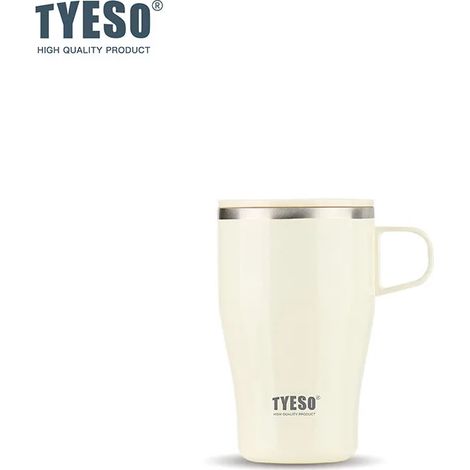 (Blanc, 400 ml) Mug à café isotherme en acier inoxydable avec poignée, portable, convient aux boissons chaudes et froides. (1/2)