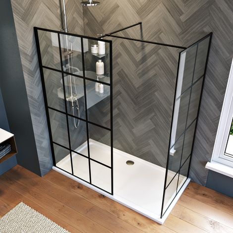 ELEGANT 1000mm Black Framed Walk in Shower Screen 8mm Tempered Glass Wet Room 700mm Panel Shower Enclosure (1/5)