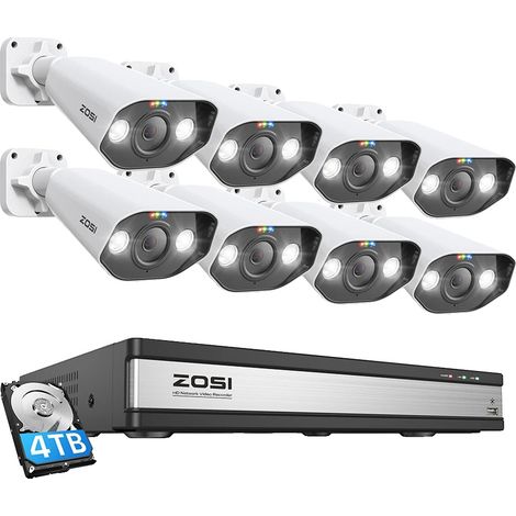 Sistema de cámaras de seguridad, resolución de 8 MP, tecnología de detección por IA, 16 canales, 8 cámaras, 4 TB de almacenamiento. (1/2)