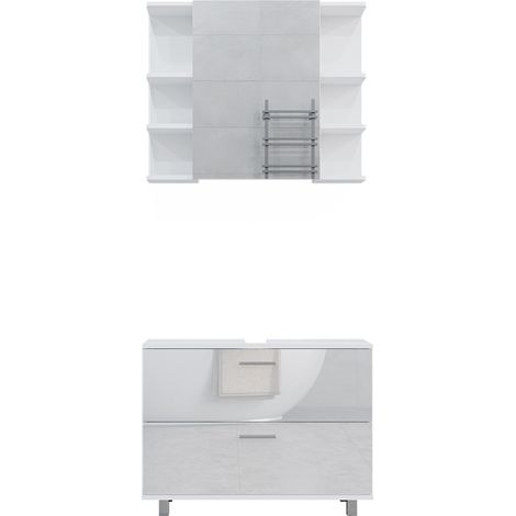 Conjunto de muebles de baño Ilias, Blanco alto brillo, 2 partes, unidad base 80 cm, Vicco