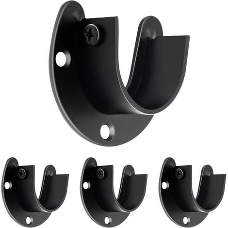 Support de tringle à vêtements - Support d'extrémité en acier inoxydable en forme de U, 32 mm (1 1/4 pouce) - Support en métal noir, lot de 4 (1/5)