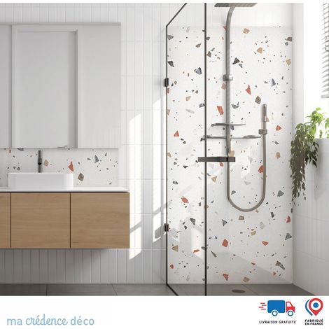 Panneau de douche : Terrazzo di Vernaza - Couleur Rouge saumon - Alu composite - 90 - 245 (1/5)