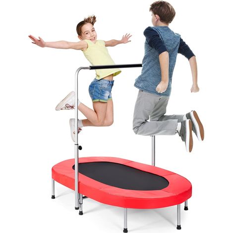 GOPLUS Trampoline de Fitness Pliable pour Enfantset Adultes avec Poignee Reglable de Hauteur sur 5 Positions, Trampoline Parent-Enfant Ovale Interieur et Exterieur, Charge Max. 150KG Rouge (1/5)