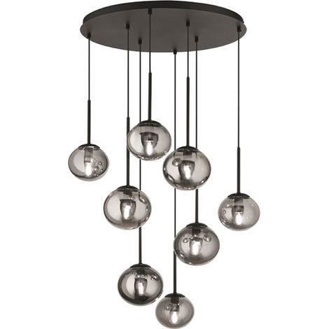 Lampada a sospensione JEWEL 70 cm in metallo e vetro soffiato 8 Luci Nero (1/2)
