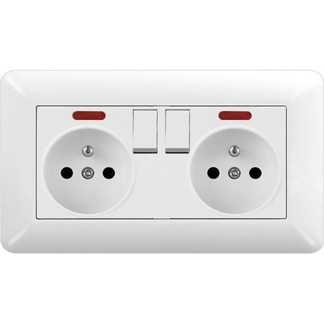 1 pièce Prise Électrique Murale Double 16A – Double Interrupteur avec LED, Prise Encastrable 240V pour Maison et Bureau (1/4)