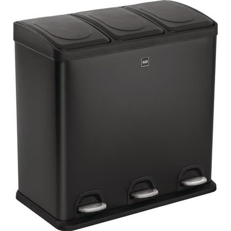 Cubo de basura con pedal Helit "the separator" 3x 20l AlxAn592mm chapa de acero negro HELIT (1/2)