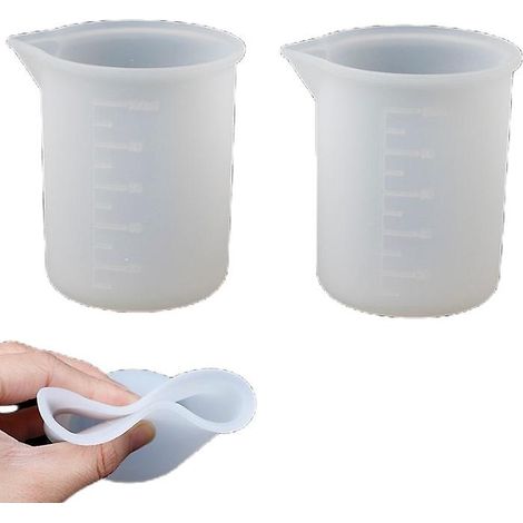 Lot de 2 gobelets doseurs en silicone de 100 ml pour bijoux, cristaux, résine et moules à colle - FFY (1/4)