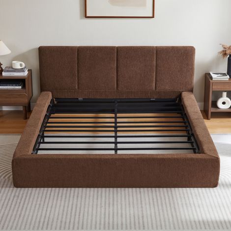 Estructura de cama de 160x200 cm con cabecero tapizado, armazón de acero reforzado, sin somier – fácil montaje, alta estabilidad, colchón no incluido. (1/3)