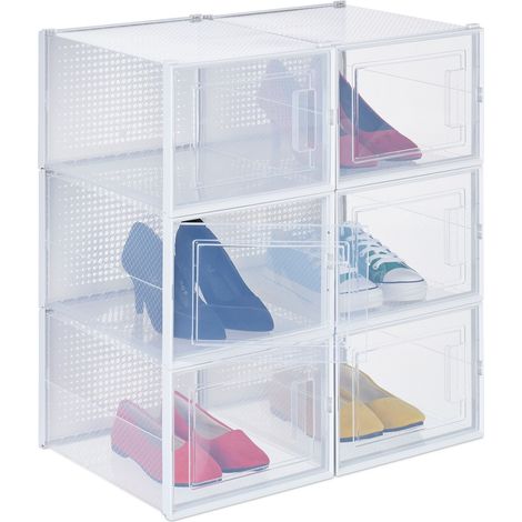 Set di 6 scatole portaoggetti impilabili trasparenti per scarpe fino alla taglia 48 34 x 25 x 16 cm in plastica trasparente 130014512