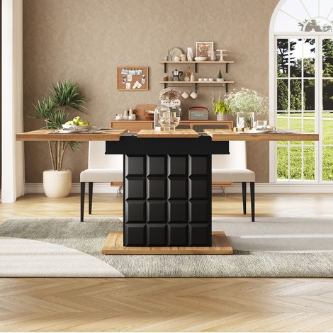 Table extensible 110-140 x 80 cm en MDF et métal, noire et naturelle, avec rangement DESVIAE (1/5)