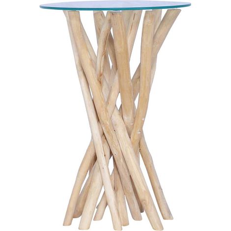 Table basse avec dessus en verre-Table Salon 35x35x50cm Bois de teck massif 503170 (1/5)