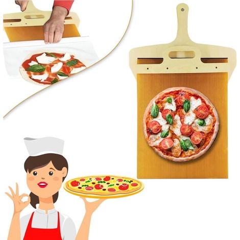 Pelle à pizza coulissante, pelle à pizza, transfert de pelle à pizza, snacks à pizza, pelle à pizza avec poignées amovibles, spatule à pizza pour fours à barbecue intérieurs et extérieurs (1/3)