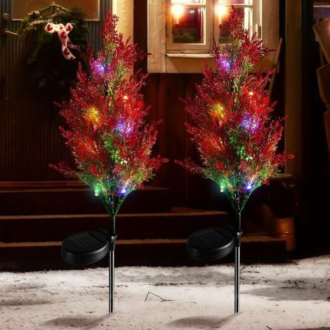 Lot de 2 petites guirlandes lumineuses solaires multicolores pour sapin de Noël, décoration pour terrasse, pelouse, allée et jardin extérieur (1/4)