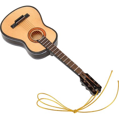Une réplique réaliste de guitare miniature en bois, idéale pour décorer un sapin de Noël, un salon ou un bureau. (1/5)