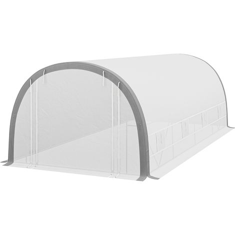 6 x 3(m) Polytunnel Greenhouse with Upgraded Structure, Mesh Door Windows, 15 Plant Labels, White (1/5)