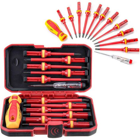 Jeu de Tournevis Magnétiques Electricien , 13 pièces Kit Tournevis Isolé , 1000V Magnétique Phillips Fente Torx Tournevis Durable Outil manuel , Kit D'outils de Réparation D'électricien (1/5)