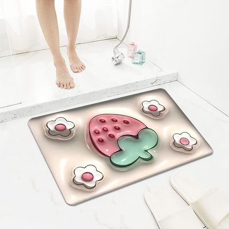 Tapis de bain 3D Fraise Antidérapant et Absorbant - 40 x 60 cm