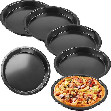 Lot de 6 assiettes à pizza rondes, diamètre 20 cm, en acier inoxydable, revêtement antiadhésif, faciles à nettoyer. (1/5)