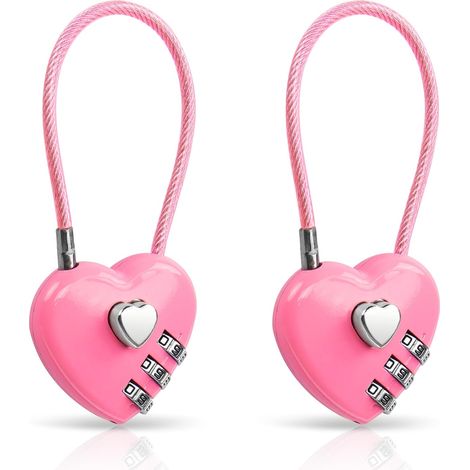 Lot de 2 cadenas à combinaison, cadenas en forme de cœur à 3 chiffres pour casier d'école, salle de sport, casier de sport, bagages, clôture, sac à dos, cadeau de Saint-Valentin (rose rouge) (1/5)