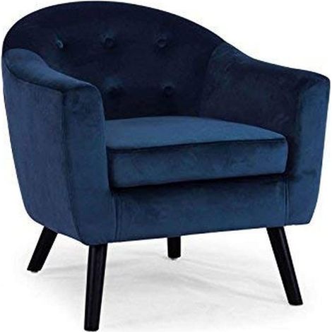 Fauteuil scandinave Savoy – Velours Bleu, Fauteuil Salon avec Dossier capitonné et Pieds Bois, Fauteuil Confortable Design Nordique (1/5)
