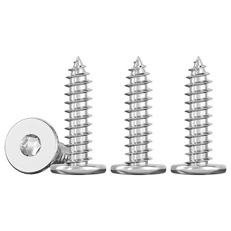 Torx M4 Thin Flat Head Self Tapping Screws 304 Stainless Steel Wood Screws, Fully Threaded, M4x20mm