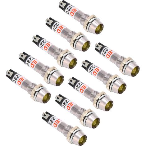 Lot de 10 voyants lumineux jaunes pour alimentation 220 V CA, trou de fixation de 8 mm.
