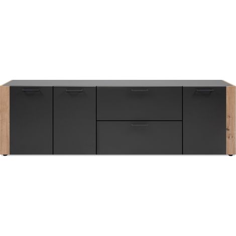 CALICOSY - Buffet 3 portes 2 tiroirs décor gris anthracite et chêne artisan L198 cm LUMA (1/5)