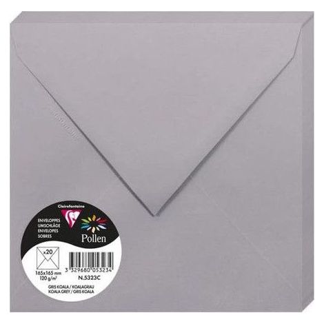 Enveloppe - CLAIREFONTAINE - Pollen - 120g - 165x165 mm - Gris Koala - Paquet de 20