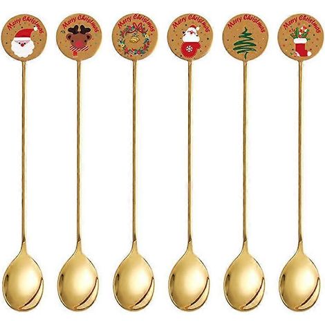 Ensemble de 6 cuillères en acier inoxydable pour décoration de Noël, idéales pour la vaisselle et le café.