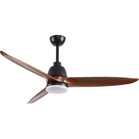 Ventilatore da soffitto con luce 132 cm, Motore DC reversibile LED dimmerabile, Metallo e Legno massello, Moderno, Nero e Noce scuro (1/5)