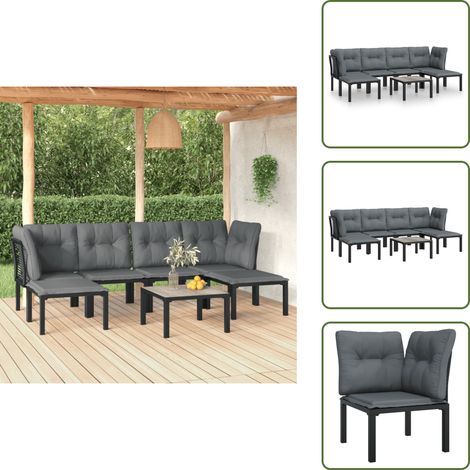 Salon de jardin 7 pcs noir et gris résine tressée - Salon De Jardin - Mobilier De Jardin - Set De Salon - Table Basse - Chaises De Jardin