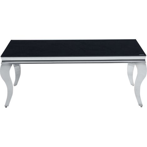 Table Basse BAROQUE Rectangle Plateau Verre Trempé Noir Pieds Chrome 120x60x45cm (1/5)
