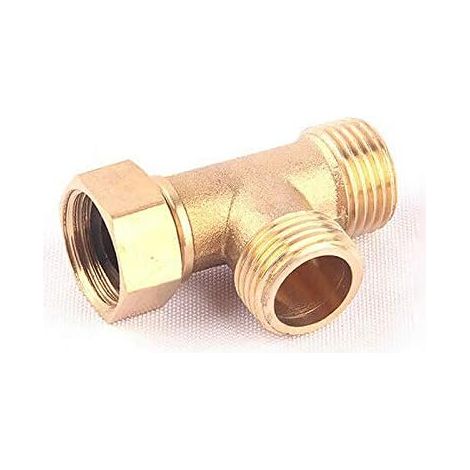 Fienow Connecteur de tuyau 3 voies 1/2" T en Cuivre, Argenté/Doré, 1 pièce, Diamètre 1,27 cm, Raccord tuyau, T-connector, Pour systèmes tuyauterie d'air, gaz, eau, argent - Type-C