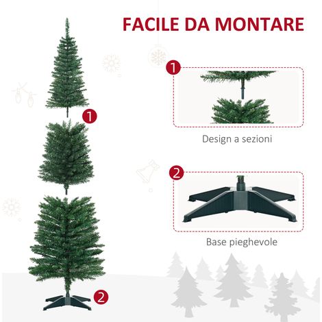 Arbre de Noël vert synthétique 150 cm, haut et fin, branches réalistes avec pied plastique, parfait pour la décoration de fête. (1/5)