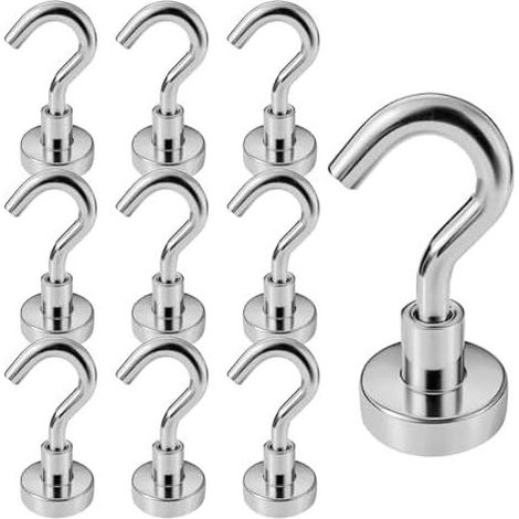 10 ganci magnetici, magneti al neodimio da 16 mm, ganci magnetici potenti, supporti rotondi per campeggio, garage, cucina, ufficio, frigorifero, soffitto, argento, mm/3 libbre (10 pezzi) (1/5)