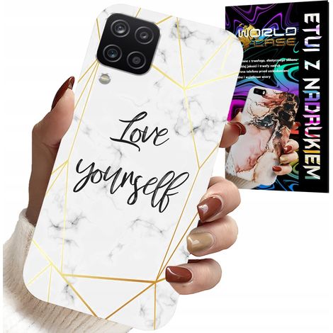 Coque pour Samsung Galaxy A22 5G - marbre blanc avec bordures dorées. Je t'aime. (1/5)