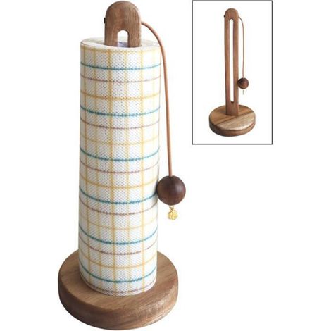 1 Porte-rouleau essuie-tout, Bois d'acacia, Design antidérapant, Support rouleaux standard, Cuisine/Salle à manger (1/5)