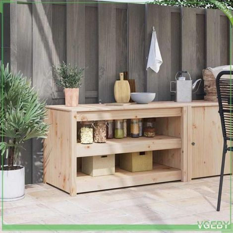 Meuble de cuisine - ABI - Bois de pin massif - Marron - 106 x 55 x 64 cm (1/5)