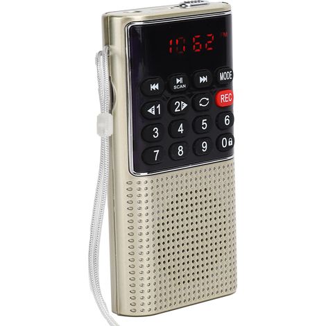 L-328 Mini radio FM portable multifonction avec port USB et lecteur MP3, or (1/5)