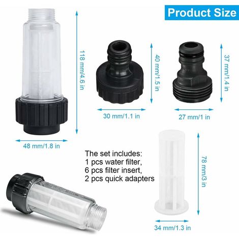 7Pcs Pressure Washer Filter Compatible with Karcher, Water Filter with 6 Filter Insert and 3/4 Water Connector, Filter Accessories for Karcher, for Garden Hose Filter Cleaner (7) (1/5)