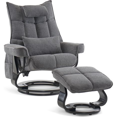 M MCombo Relaxsessel mit Hocker, Drehbare Fernsehsessel mit Liegefunktion, Moderner TV-Sessel Stuhl für Wohnzimmer, mit Kissen & Seitentasche, Stoff, 9076 (1/5)