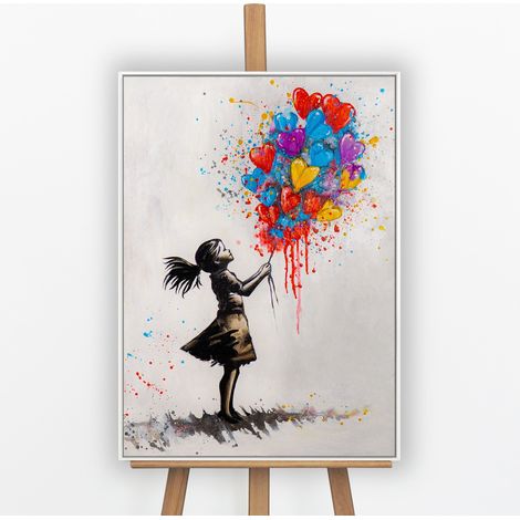 Gemälde Farbige Herzen Rahmen Weiß 70x50 cm (1/5)