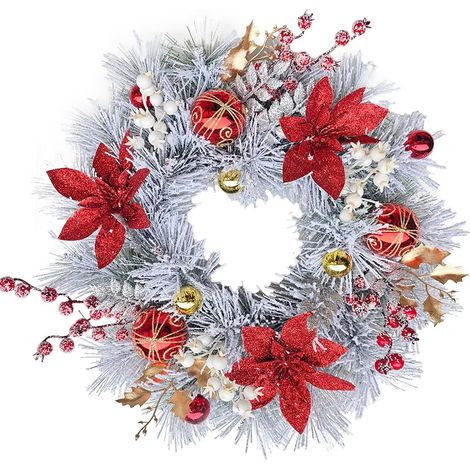 Couronnes de Noël 45 cm Décoration Couronnes De Noël Pour La Porte D'Entrée pour la Véranda la Maison la Table l'Hiver la Cheminée le Manteau la Fenêtre (1/5)