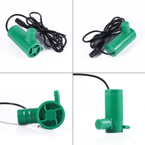 Pompe d'eau submersible amphibie DC 12V 19W Hmax 9m 500L/h pour jardin, fontaine et lavage, compatible batterie automobile, vert ou gris, ABS, faible bruit 45dB (1/5)
