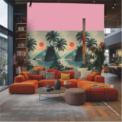 Photo wallpaper wall Profhome 790165 hot embossed non-woven wallpaper slightly textured with nature-inspired pattern matt green beige orange blue 1,59 m x 2,8 m (1/4)