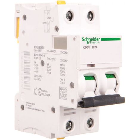 Interruttore automatico 2P B 2A 6kA CA iC60N-B2-2 A9F03202