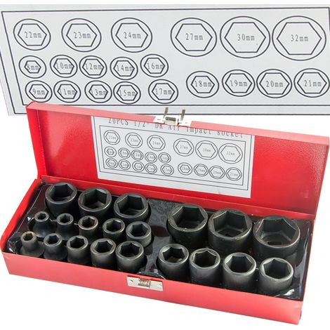 Trade Shop - BUCHSEN FÜR DRUCKLUFT-SCHRAUBENDREHER SATZ 20 STÜCK 1/2" 8-32MM -