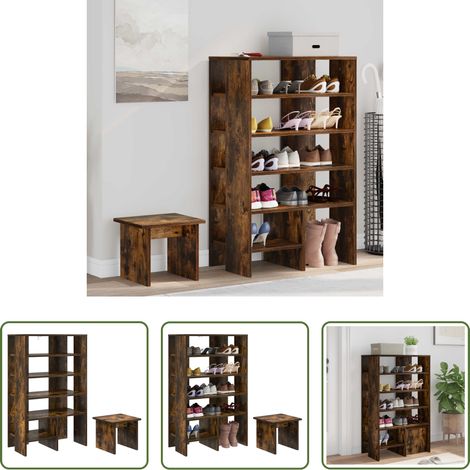 vidaXL Holzschrank - Schuhschrank mit Regal 2 pcs Geräucherte Eiche Holzwerkstoff (1/5)