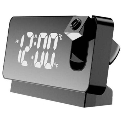 Réveil à projection pour chambre à coucher, radio-réveil numérique avec gradateur 0-100 % et 2 ports de charge USB, projecteur rotatif à 180°, double alarme, répétition, affichage LED clair