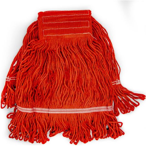 Cabezal de fregona de repuesto con bucles, fabricado en algodón resistente de calidad comercial. Cabezal extraíble y lavable. Disponible en azul y rojo (rojo, 2 unidades). (1/5)